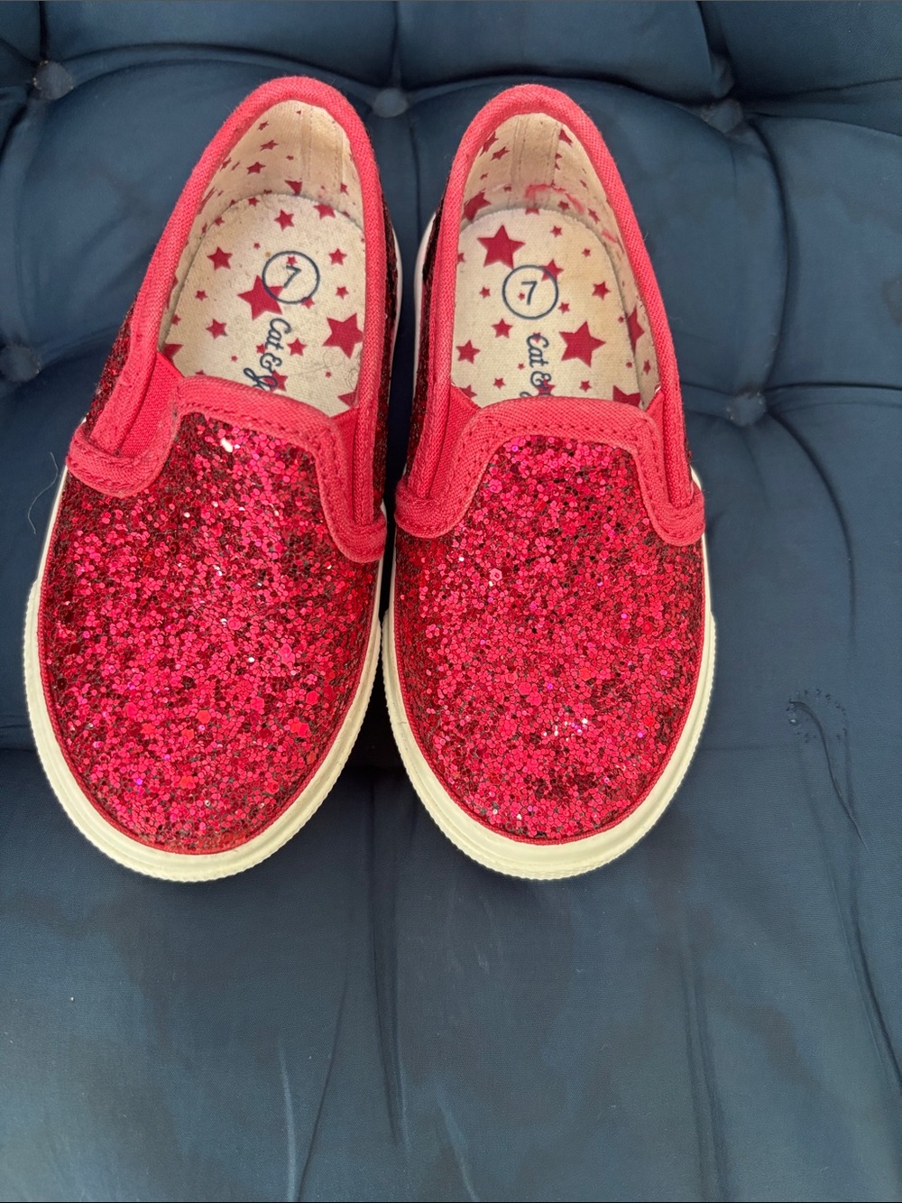Kids Glitter Slip-On Sneakers in fuchsia color